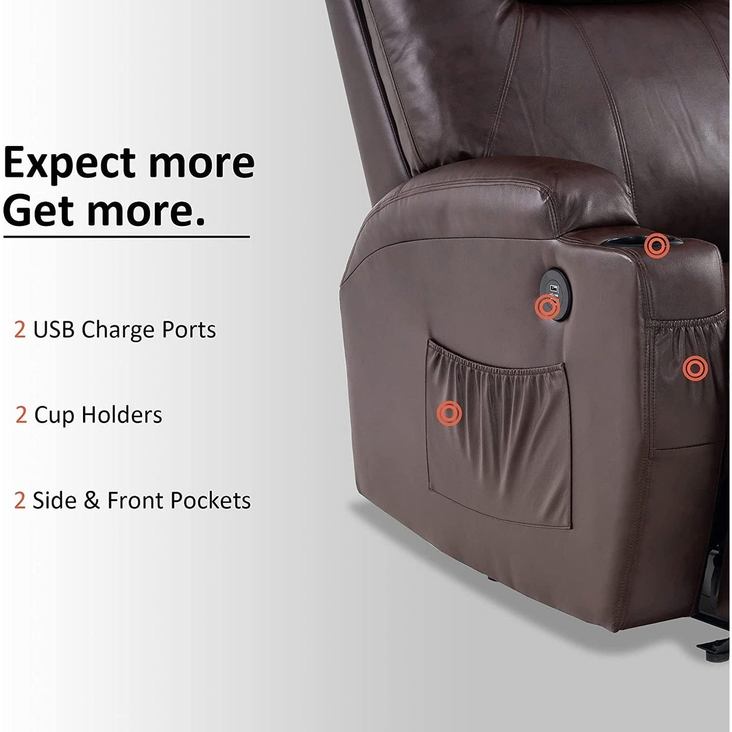 Fauteuil inclinable électrique Mcombo avec massage et chauffage, similicuir 7050