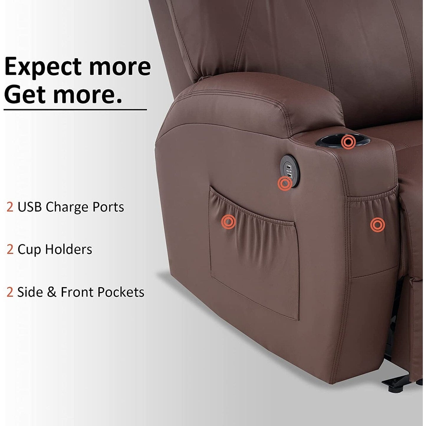 Fauteuil inclinable électrique Mcombo avec massage et chauffage, similicuir 7050