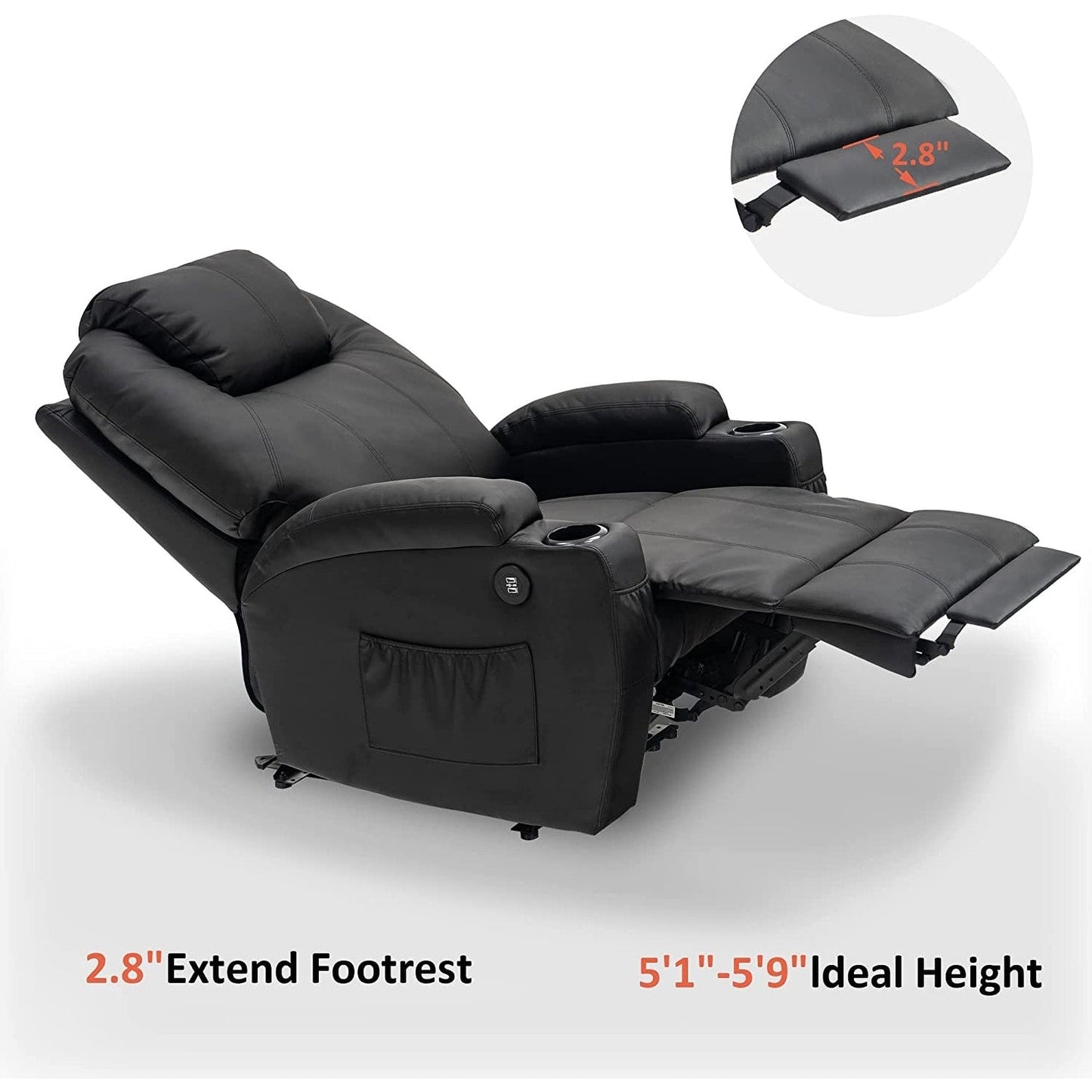 Fauteuil inclinable électrique Mcombo avec massage et chauffage, similicuir 7050