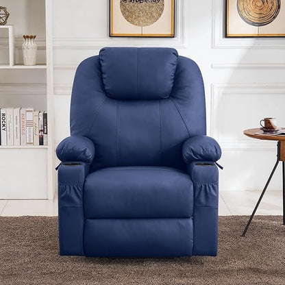 Fauteuil inclinable électrique MCombo grand format en cuir avec massage, chauffage, porte-gobelets, repose-pieds allongé, cuir 7516