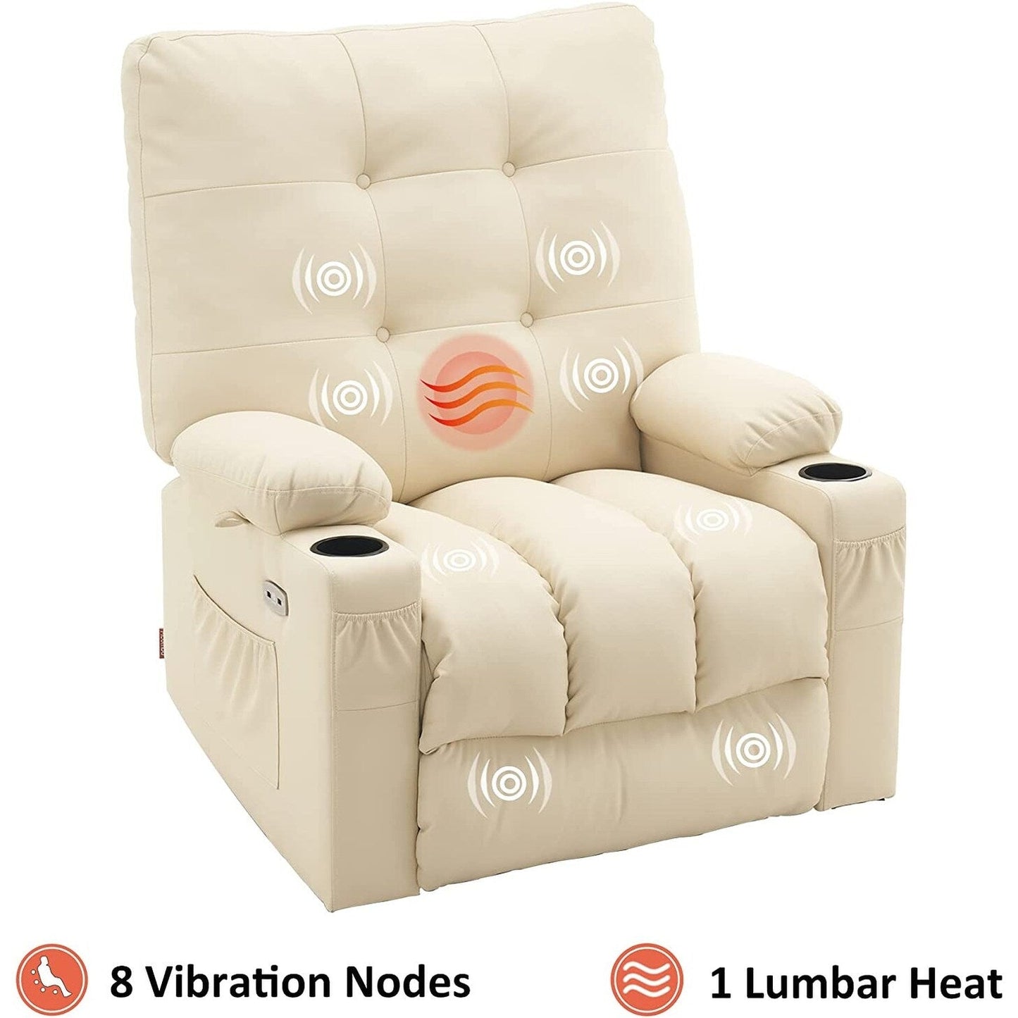 Fauteuil inclinable pivotant et chauffant MCombo, grand format, en similicuir, avec massage et chauffage, 7748