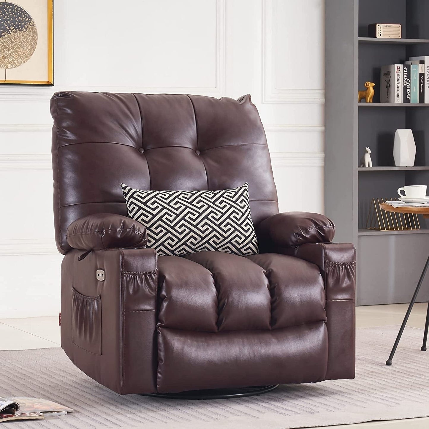 Fauteuil inclinable pivotant et chauffant MCombo, grand format, en similicuir, avec massage et chauffage, 7748