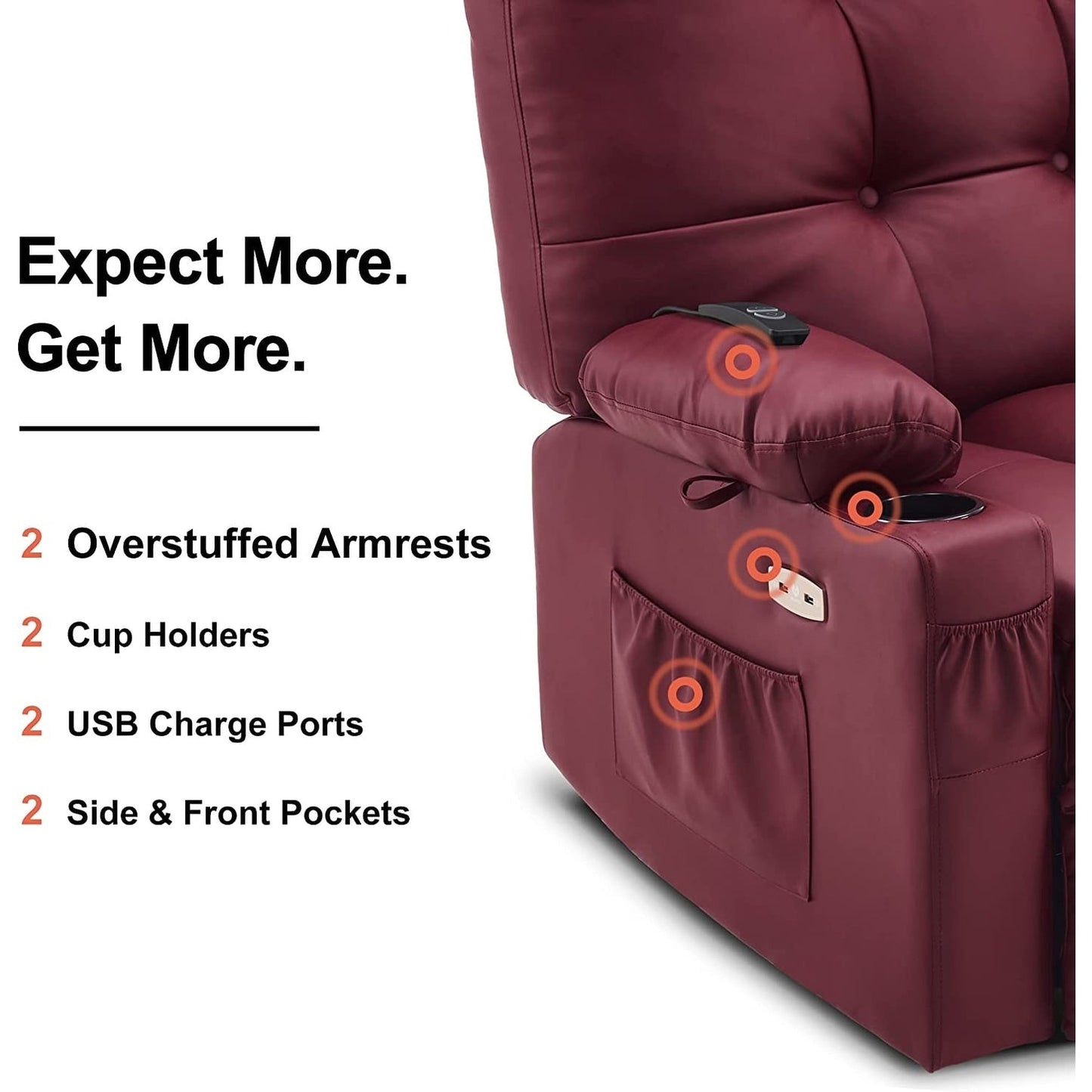 Fauteuil inclinable pivotant et chauffant MCombo, grand format, en similicuir, avec massage et chauffage, 7748