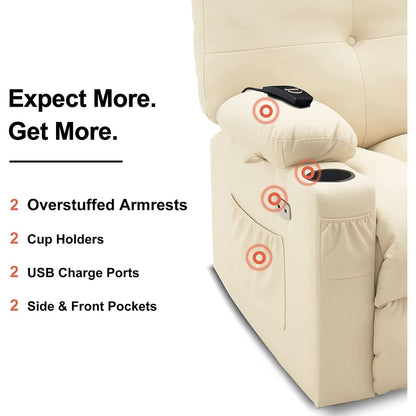 Fauteuil inclinable pivotant et chauffant MCombo, grand format, en similicuir, avec massage et chauffage, 7748