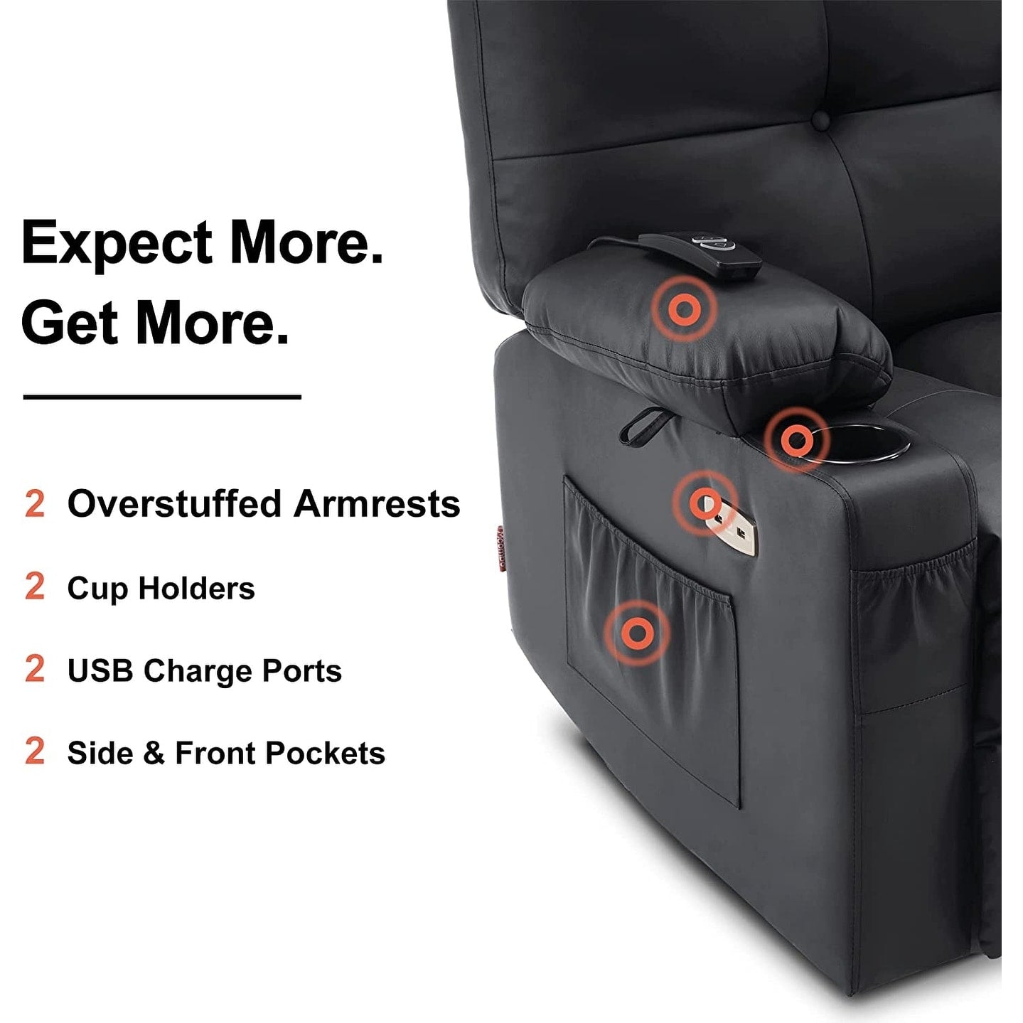 Fauteuil inclinable pivotant et chauffant MCombo, grand format, en similicuir, avec massage et chauffage, 7748