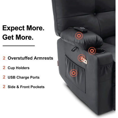 Fauteuil inclinable pivotant et chauffant MCombo, grand format, en similicuir, avec massage et chauffage, 7748