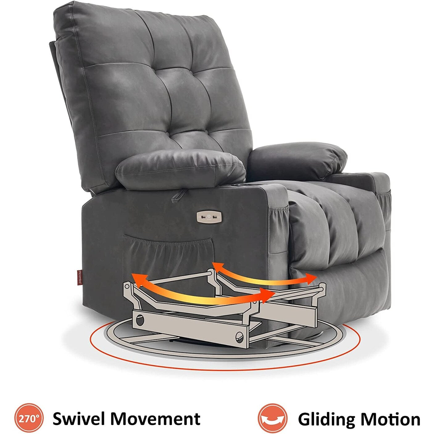 Fauteuil inclinable pivotant et chauffant MCombo, grand format, en similicuir, avec massage et chauffage, 7748