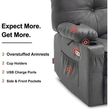 Fauteuil inclinable pivotant et chauffant MCombo, grand format, en similicuir, avec massage et chauffage, 7748