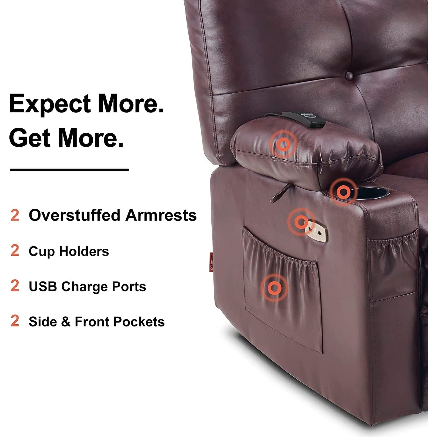 Fauteuil inclinable pivotant et chauffant MCombo, grand format, en similicuir, avec massage et chauffage, 7748