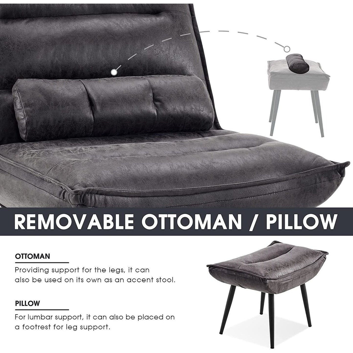 Chaise de loisirs moderne MCombo avec pouf, tissu bronzé