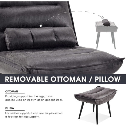 Chaise de loisirs moderne MCombo avec pouf, tissu bronzé