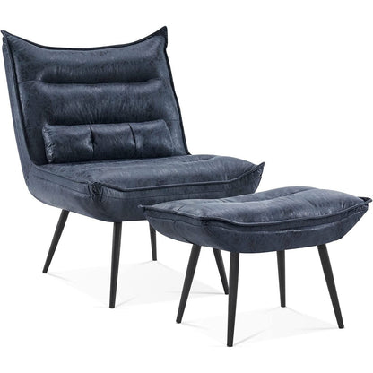 Chaise de loisirs moderne MCombo avec pouf, tissu bronzé