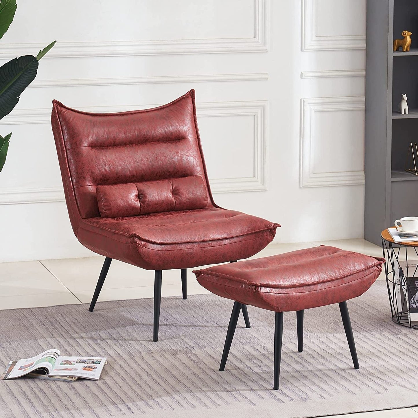 Chaise de loisirs moderne MCombo avec pouf, tissu bronzé