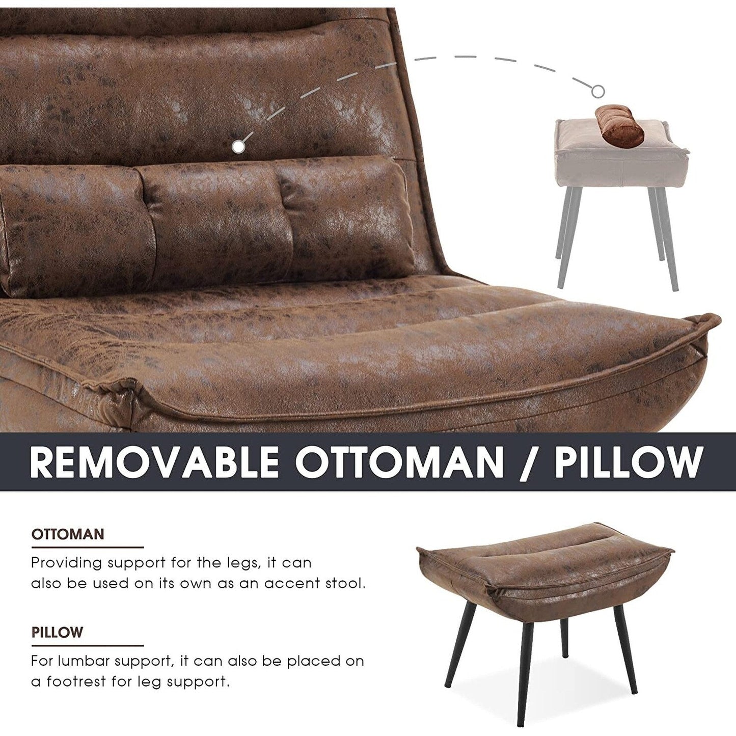 Chaise de loisirs moderne MCombo avec pouf, tissu bronzé