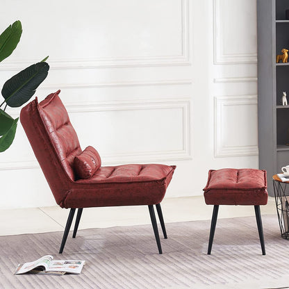 Chaise de loisirs moderne MCombo avec pouf, tissu bronzé