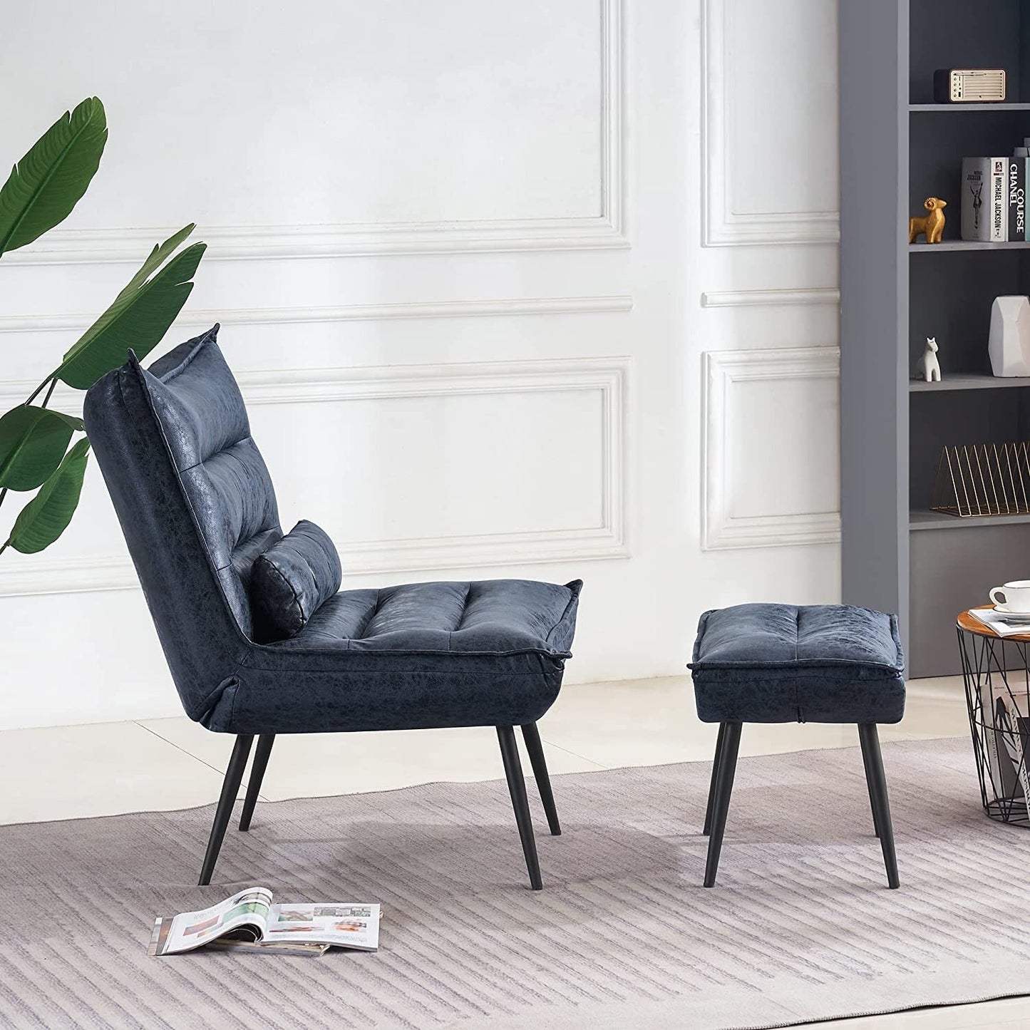 Chaise de loisirs moderne MCombo avec pouf, tissu bronzé