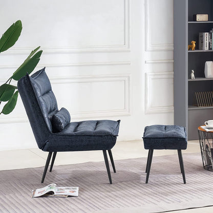 Chaise de loisirs moderne MCombo avec pouf, tissu bronzé