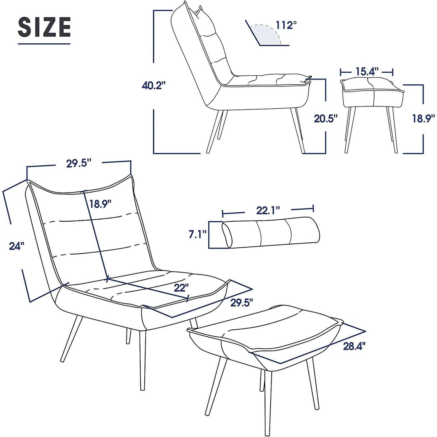 Chaise de loisirs moderne MCombo avec pouf, tissu bronzé