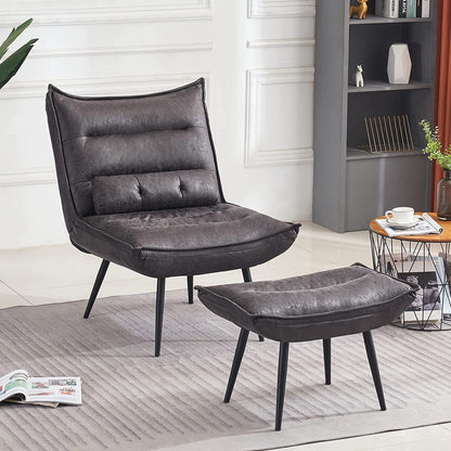 Chaise de loisirs moderne MCombo avec pouf, tissu bronzé