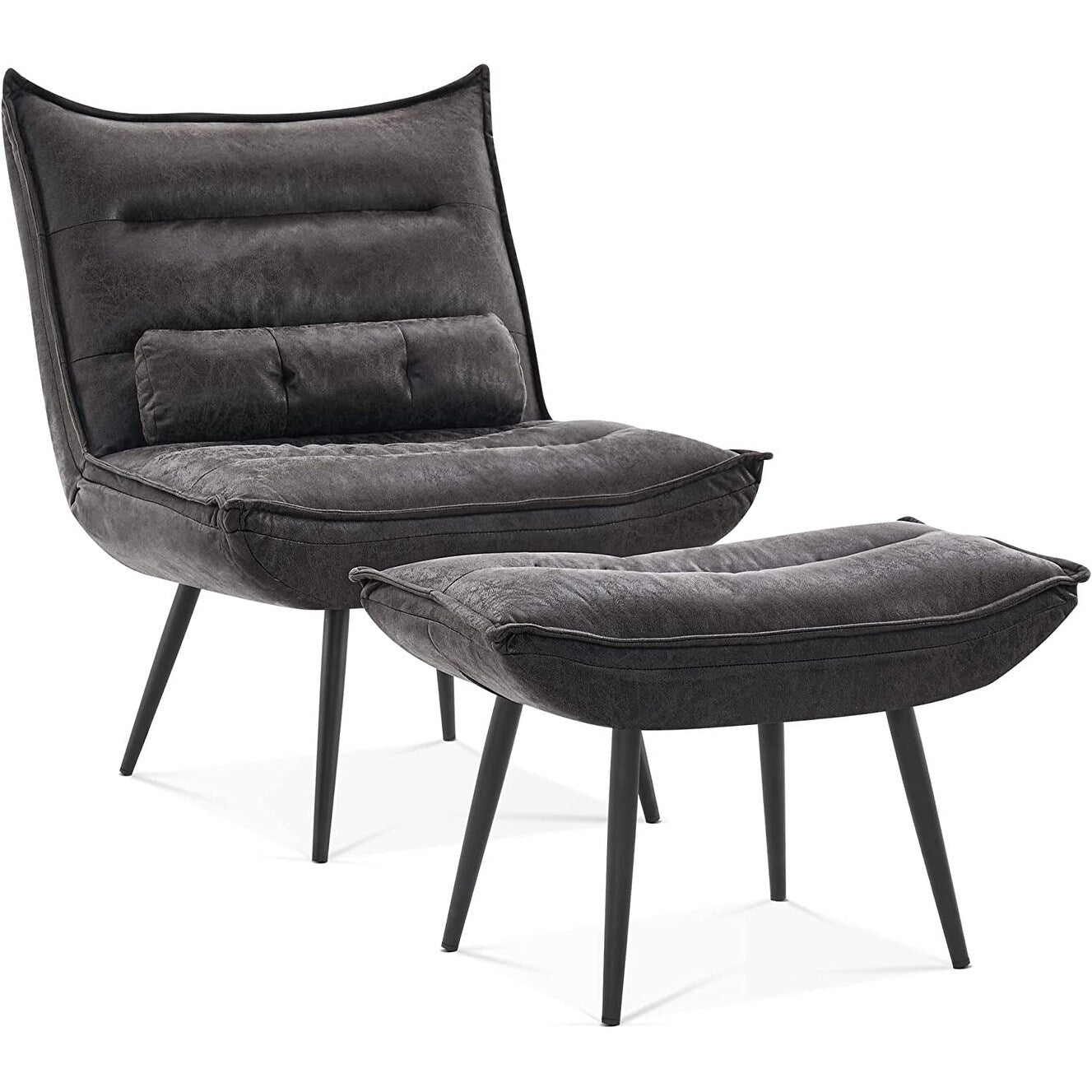 Chaise de loisirs moderne MCombo avec pouf, tissu bronzé