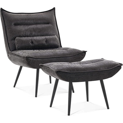 Chaise de loisirs moderne MCombo avec pouf, tissu bronzé