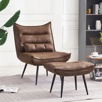 Chaise de loisirs moderne MCombo avec pouf, tissu bronzé