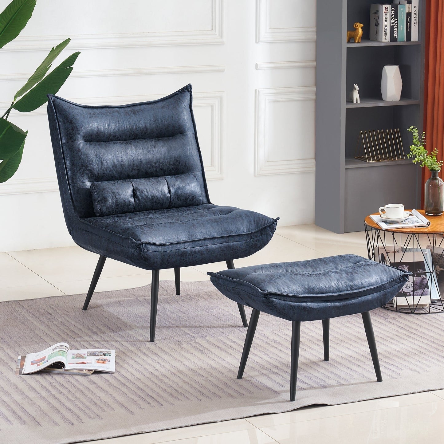Chaise de loisirs moderne MCombo avec pouf, tissu bronzé