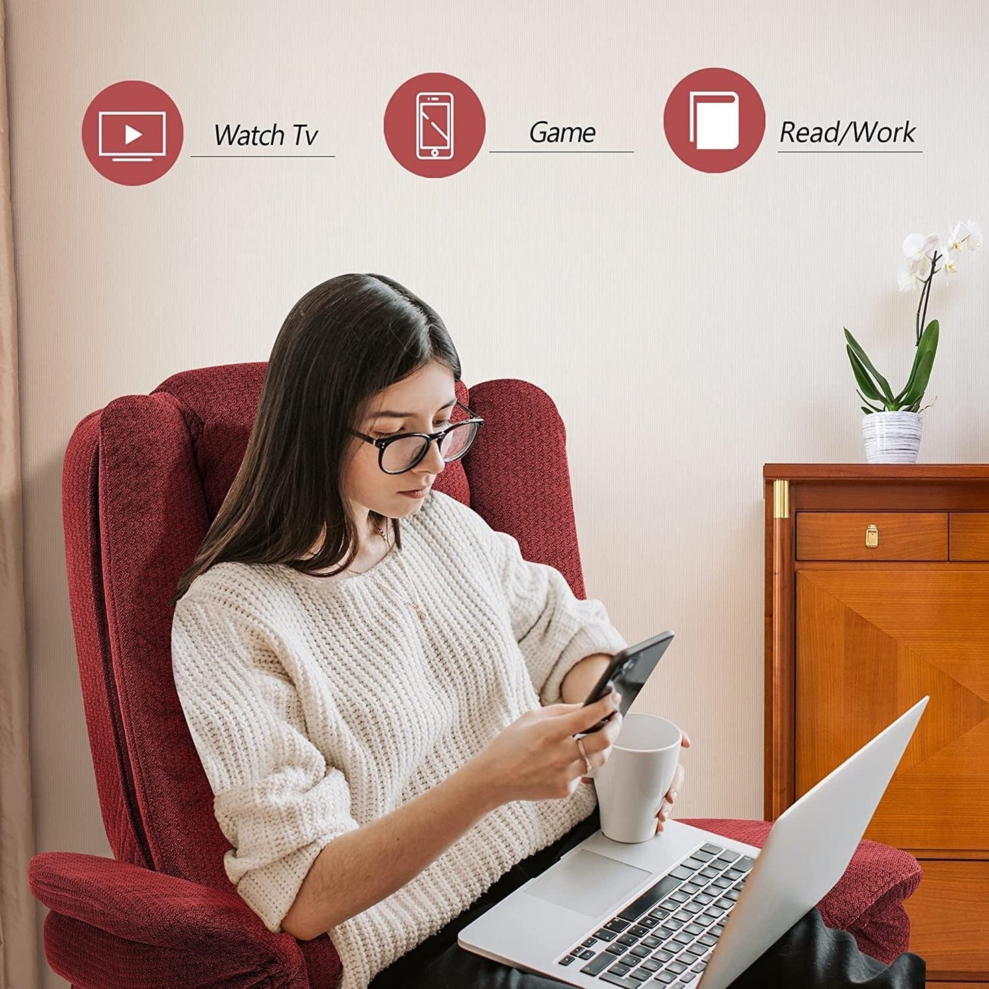 Fauteuil inclinable combiné avec ottoman et fauteuil pivotant massant en tissu