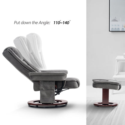 Fauteuil inclinable combiné avec ottoman et fauteuil pivotant massant en tissu