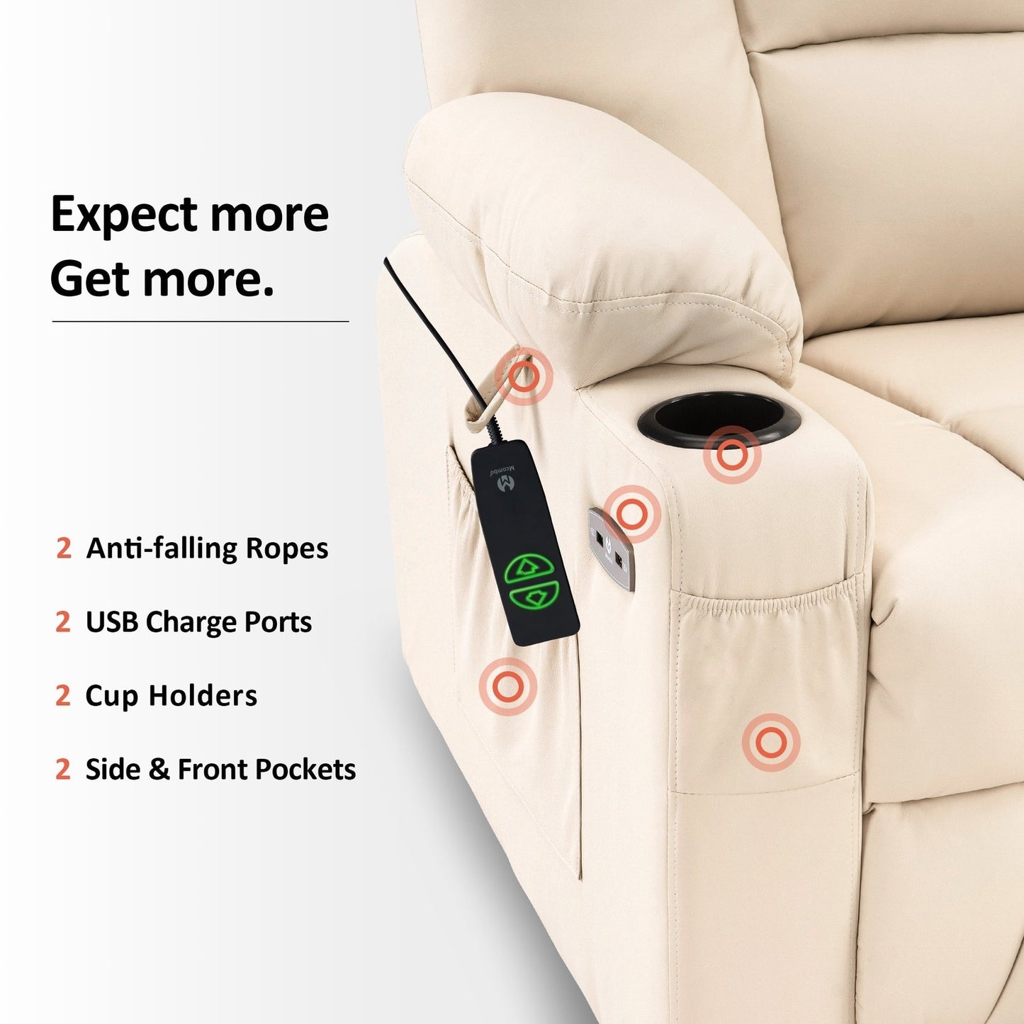 Fauteuil inclinable électrique MCombo Small avec massage et chauffage pour personnes âgées de petite taille, similicuir 7569