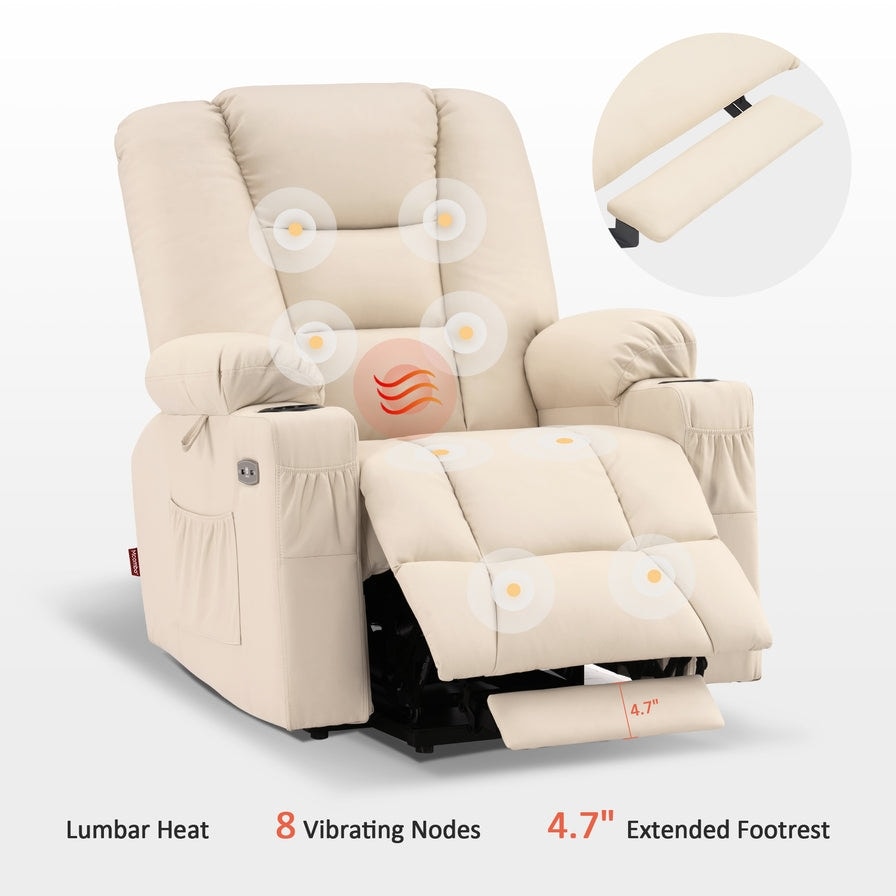 Fauteuil inclinable électrique MCombo Small avec massage et chauffage pour personnes âgées de petite taille, similicuir 7569