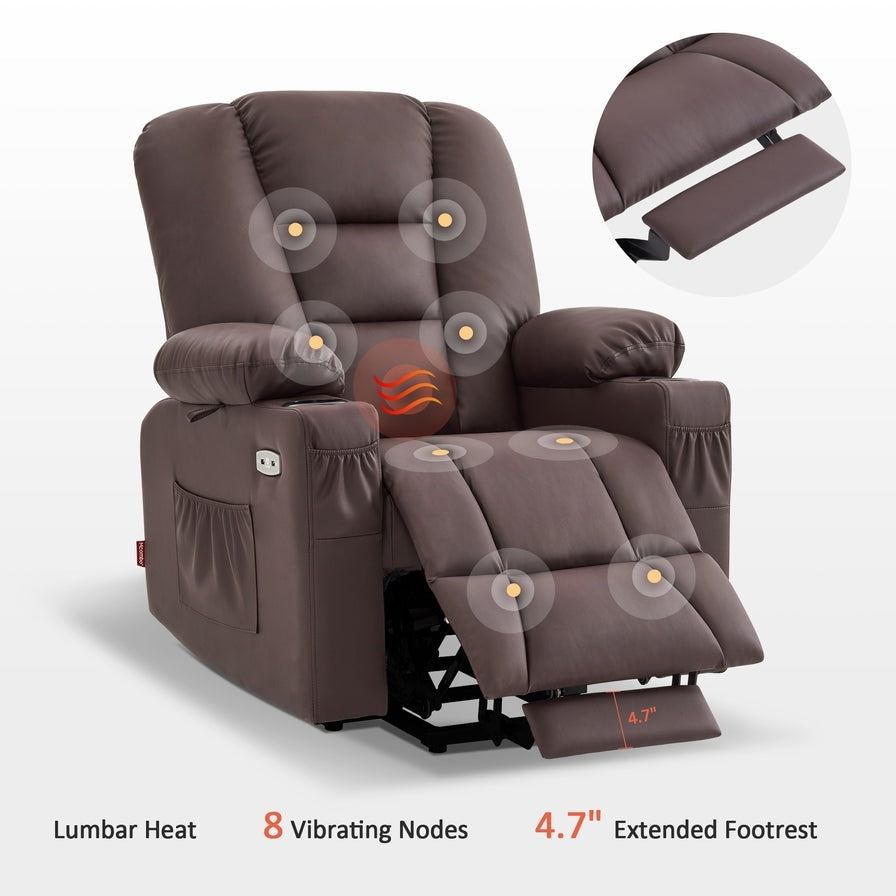 Fauteuil inclinable électrique MCombo Small avec massage et chauffage pour personnes âgées de petite taille, similicuir 7569