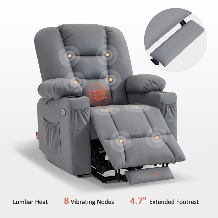 Fauteuil inclinable électrique MCombo Small avec massage et chauffage pour personnes âgées de petite taille, similicuir 7569