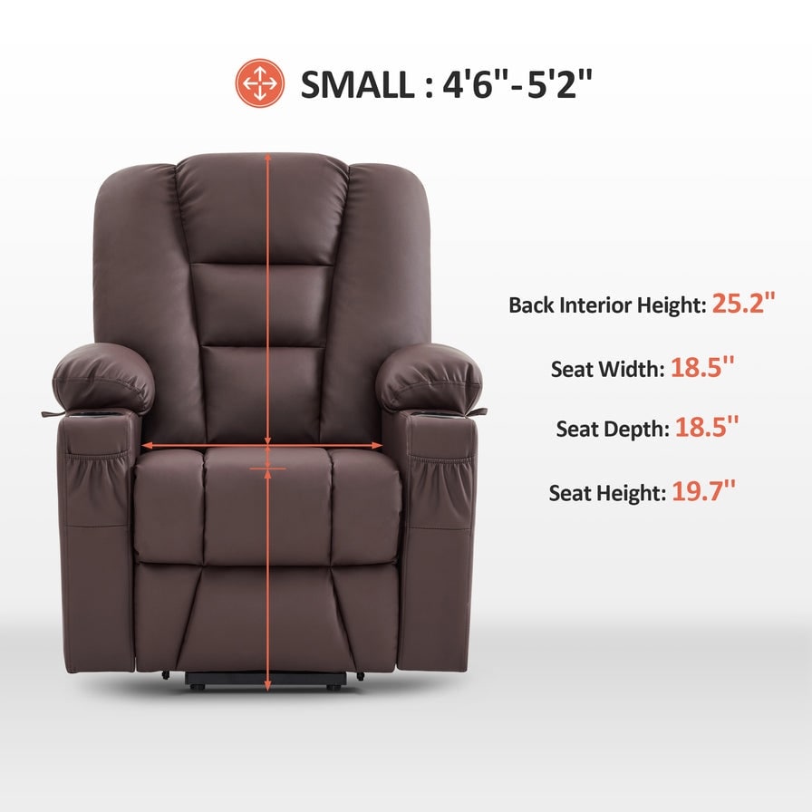 Fauteuil inclinable électrique MCombo Small avec massage et chauffage pour personnes âgées de petite taille, similicuir 7569