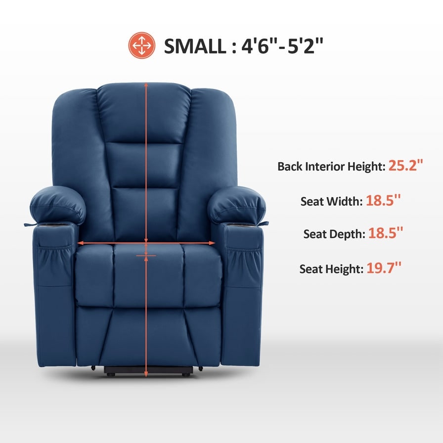 Fauteuil inclinable électrique MCombo Small avec massage et chauffage pour personnes âgées de petite taille, similicuir 7569