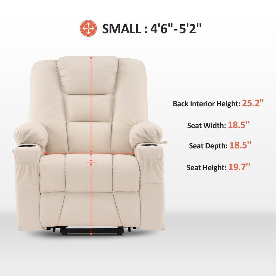 Fauteuil inclinable électrique MCombo Small avec massage et chauffage pour personnes âgées de petite taille, similicuir 7569