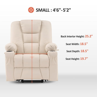 Fauteuil inclinable électrique MCombo Small avec massage et chauffage pour personnes âgées de petite taille, similicuir 7569