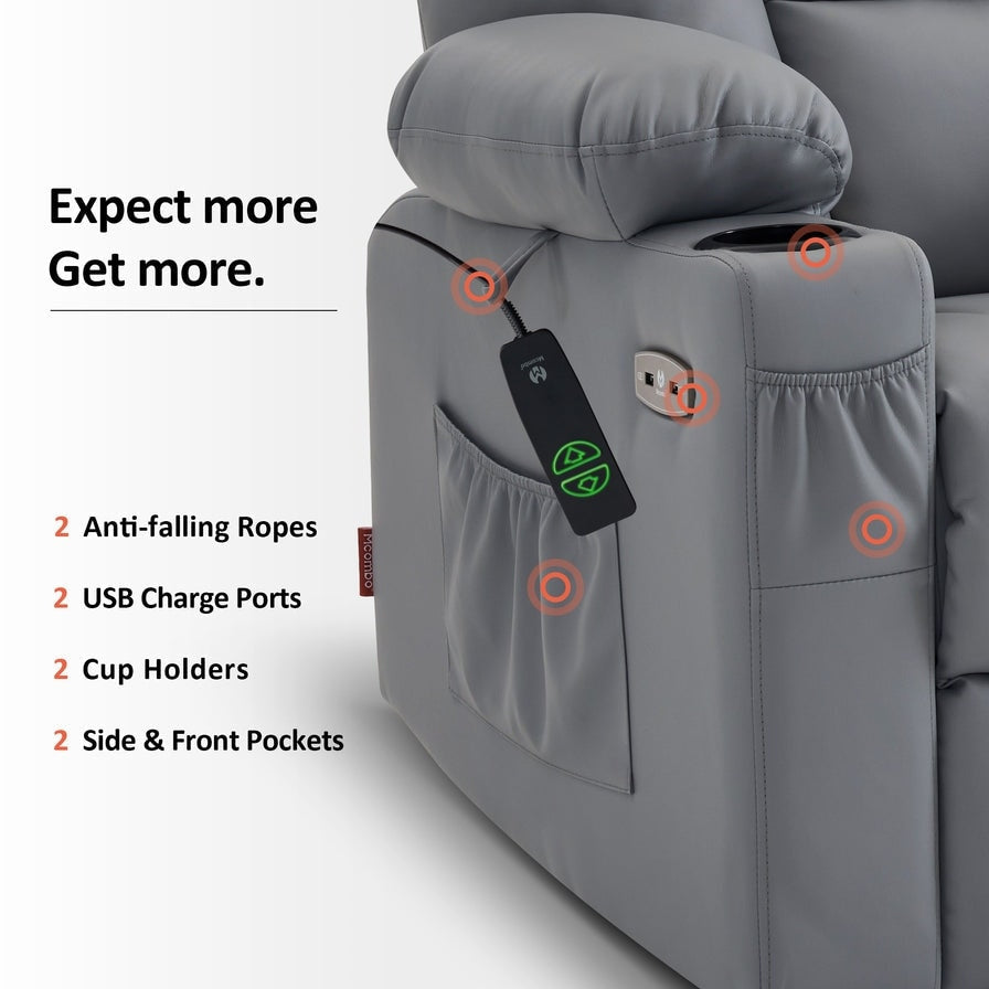 Fauteuil inclinable électrique MCombo Small avec massage et chauffage pour personnes âgées de petite taille, similicuir 7569