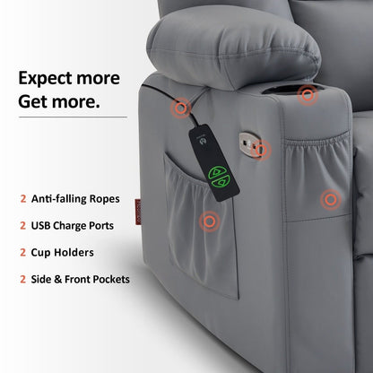 Fauteuil inclinable électrique MCombo Small avec massage et chauffage pour personnes âgées de petite taille, similicuir 7569