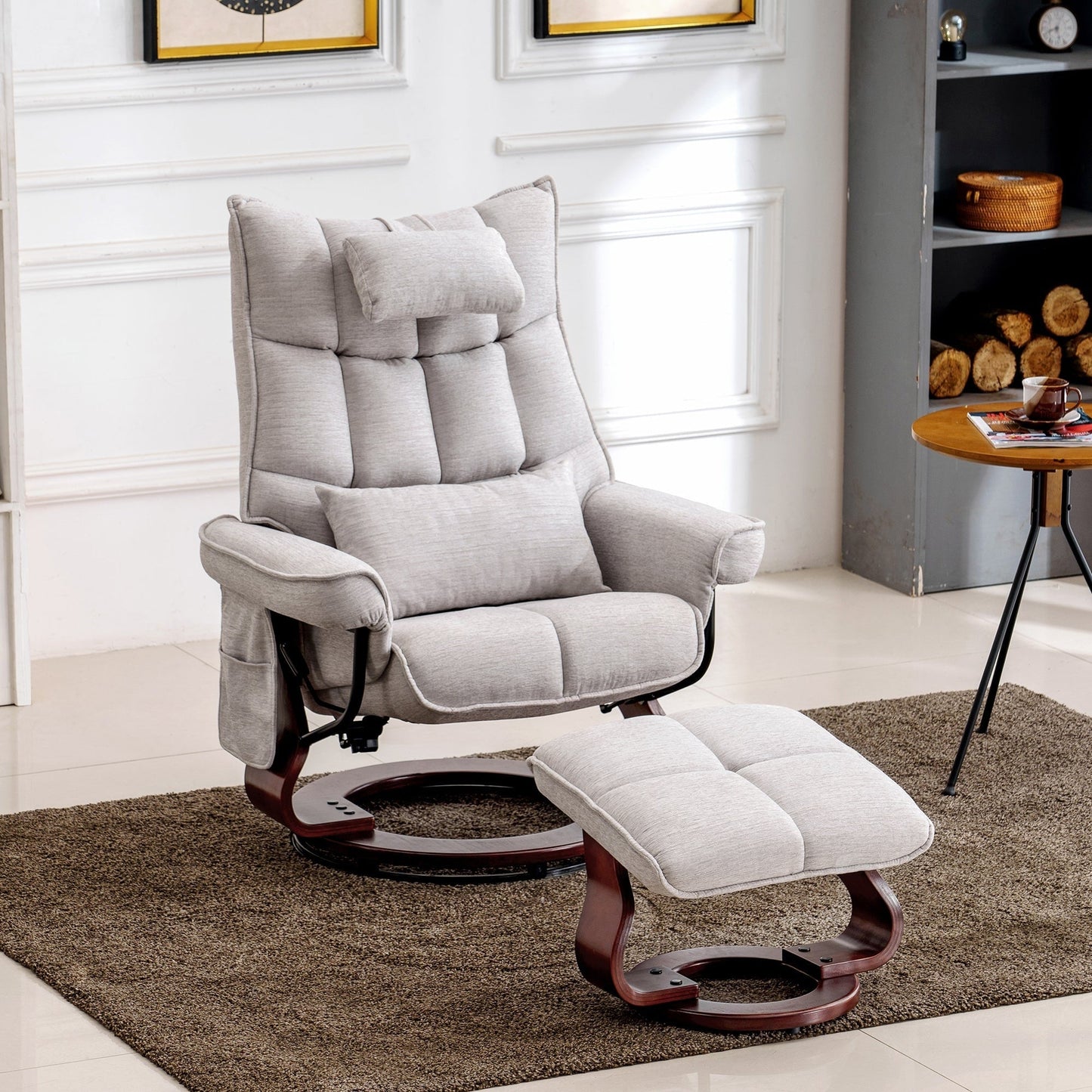 Fauteuil inclinable pivotant MCombo avec ottoman et coussin de nuque, tissu chenille
