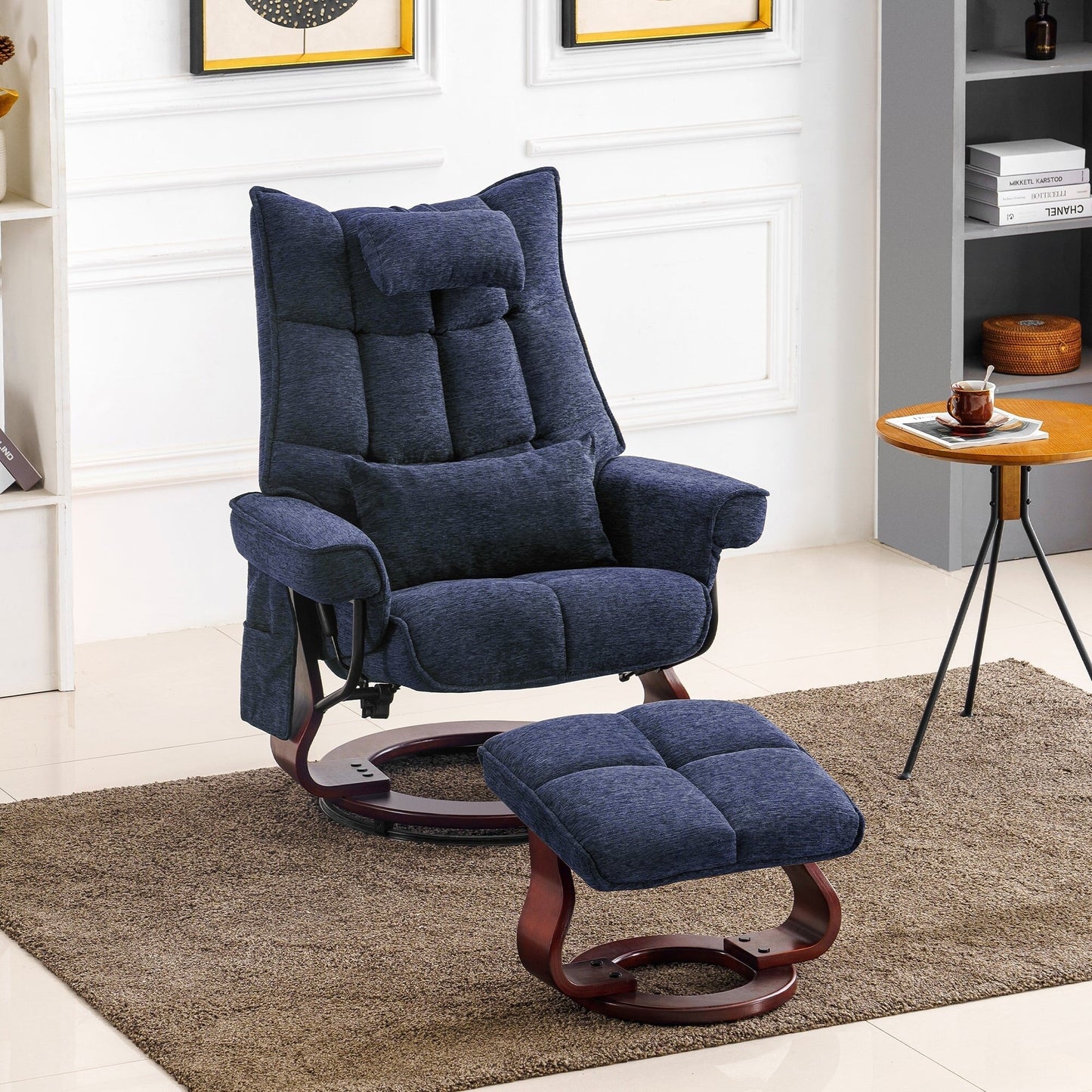 Fauteuil inclinable pivotant MCombo avec ottoman et coussin de nuque, tissu chenille