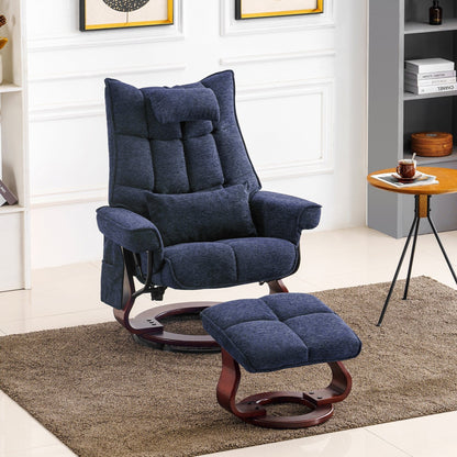 Fauteuil inclinable pivotant MCombo avec ottoman et coussin de nuque, tissu chenille
