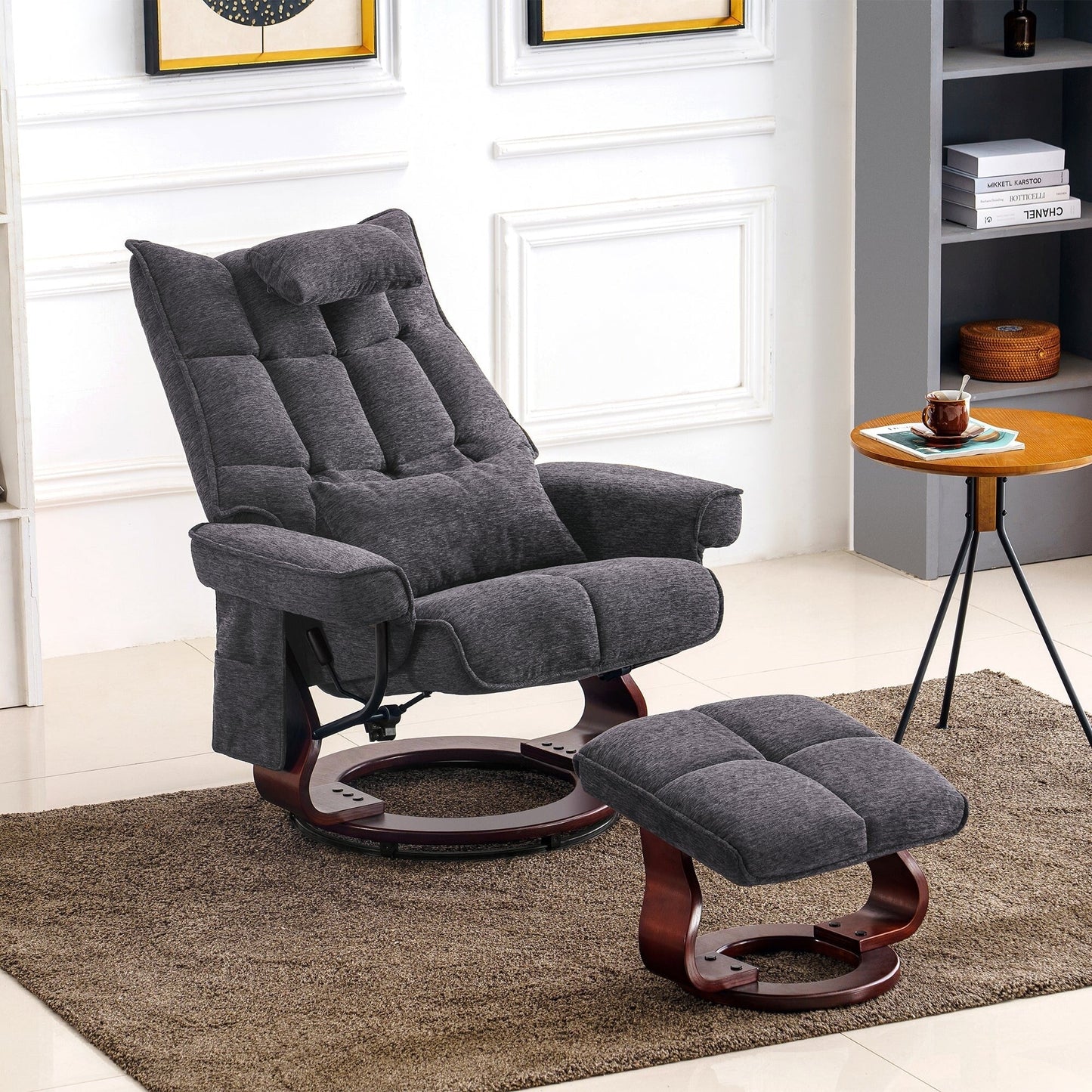 Fauteuil inclinable pivotant MCombo avec ottoman et coussin de nuque, tissu chenille