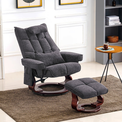 Fauteuil inclinable pivotant MCombo avec ottoman et coussin de nuque, tissu chenille