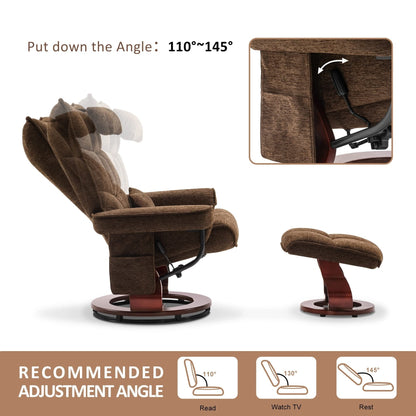 Fauteuil inclinable pivotant MCombo avec ottoman et coussin de nuque, tissu chenille