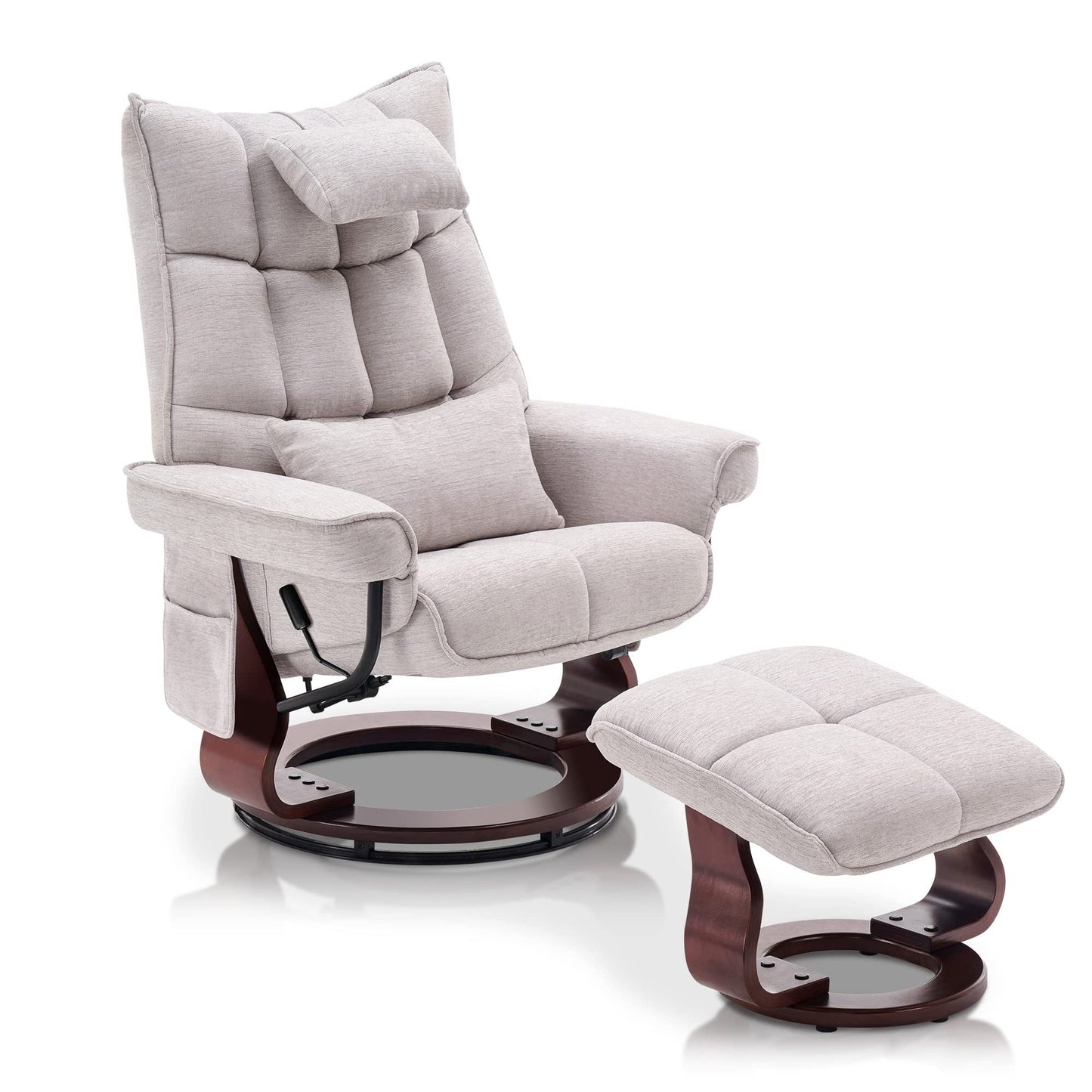 Fauteuil inclinable pivotant MCombo avec ottoman et coussin de nuque, tissu chenille