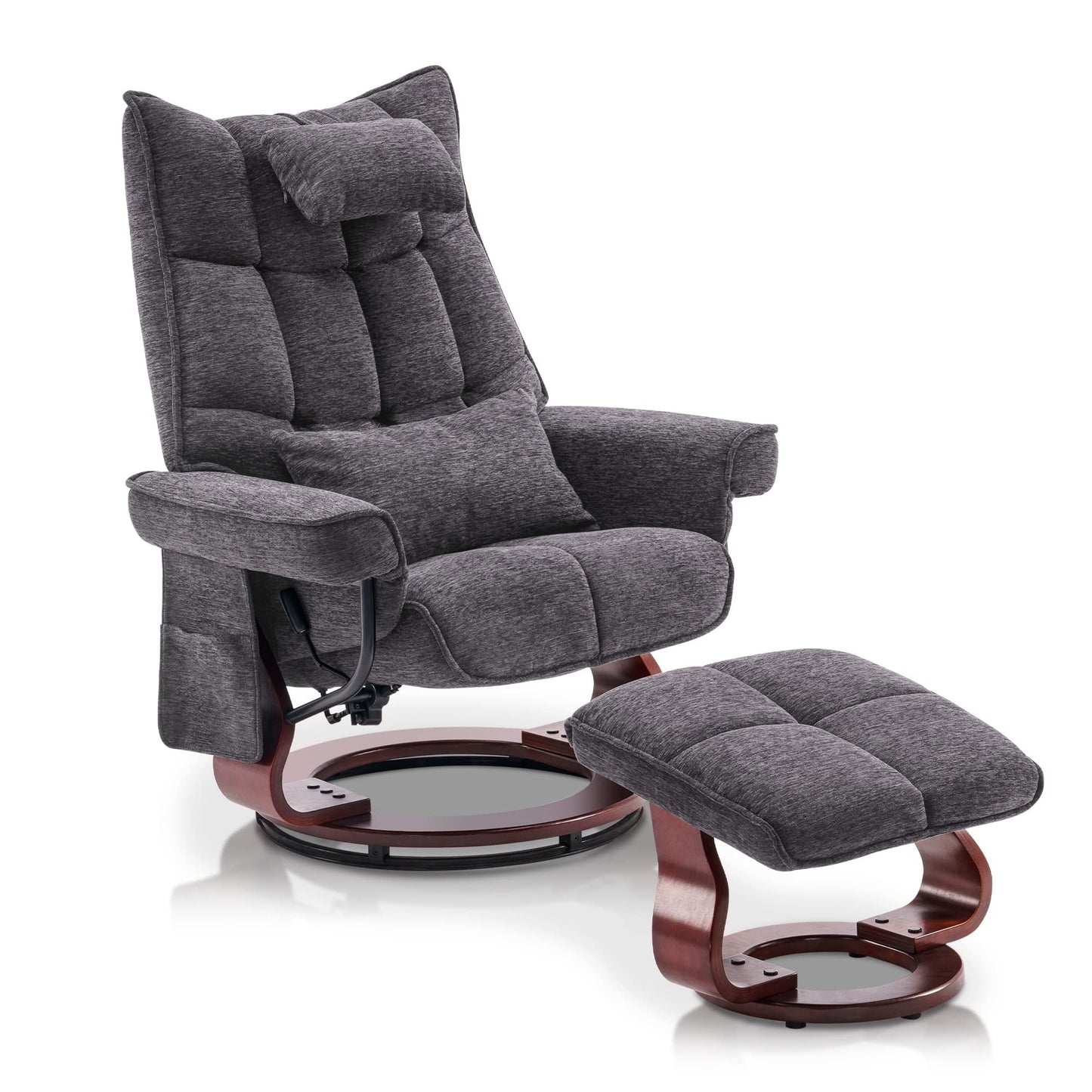 Fauteuil inclinable pivotant MCombo avec ottoman et coussin de nuque, tissu chenille