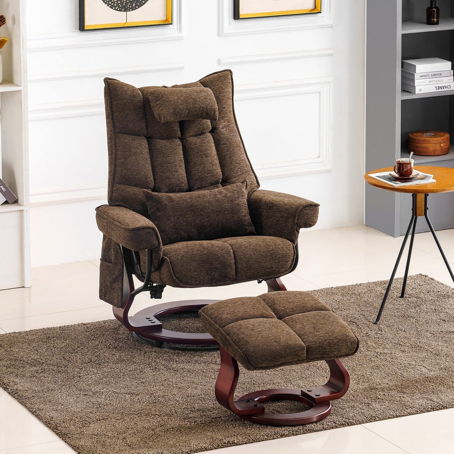 Fauteuil inclinable pivotant MCombo avec ottoman et coussin de nuque, tissu chenille
