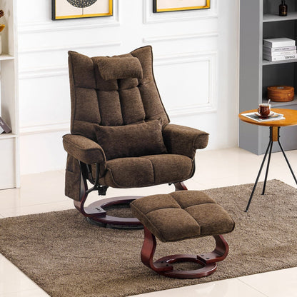 Fauteuil inclinable pivotant MCombo avec ottoman et coussin de nuque, tissu chenille