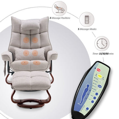 Fauteuil inclinable pivotant MCombo avec ottoman et coussin de nuque, tissu chenille